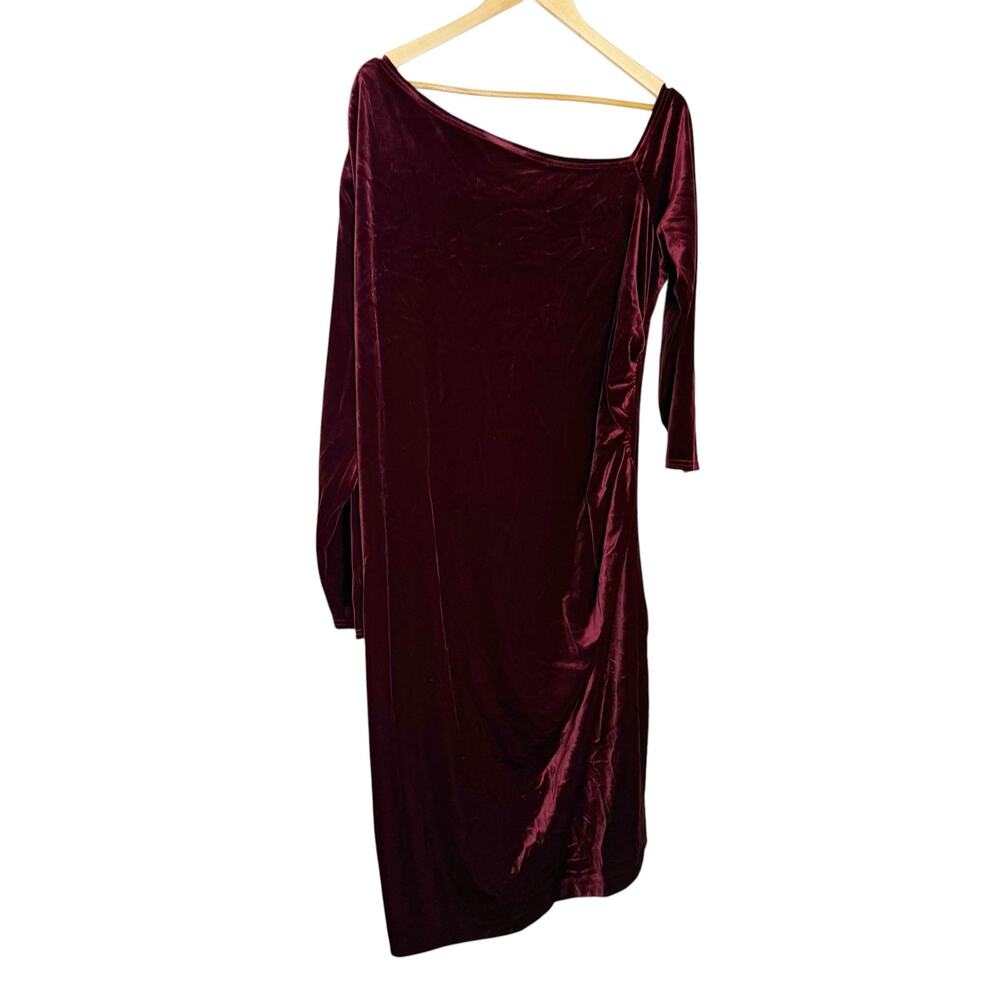 Universal Standard Wine Red Velvet Asymmetrical Off Shoulder Long Sleeve Dress L
